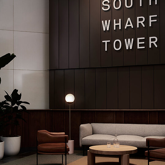 Interior photograph of South Wharf Tower Business Lounge by Eve Wilson