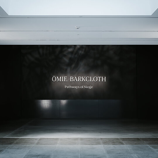 Interior photograph of Ömie barkcloth: Pathways of nioge by Hamish McIntosh