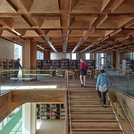 Interior photograph of Warrnambool Learning and Library Centre by Derek Swalwell