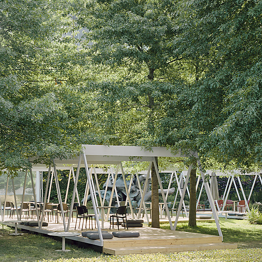 Interior photograph of NGV Triennial 2020 Outdoor Pavilions by Rory Gardiner